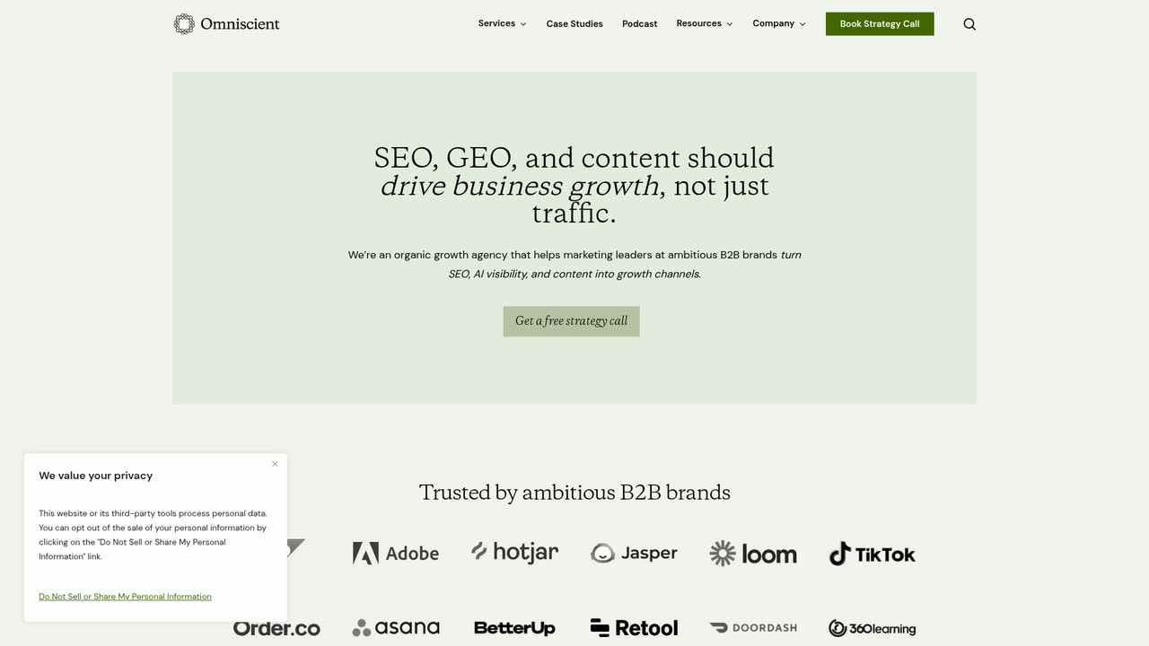 Omniscient Digital homepage for B2B SaaS content and SEO.